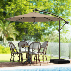 10 Feet Cantilever Umbrella with 32 LED Lights and Solar Panel Batteries-Tan