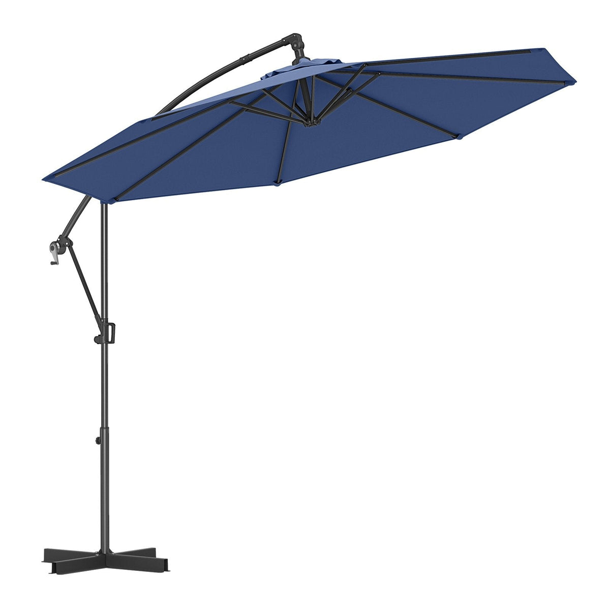 10 Feet Offset Hanging Umbrella with Base and Infinite Tilt-Navy