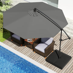 10 Feet Offset Hanging Umbrella with Base Patio Cantilever Umbrella with Tilt-Gray