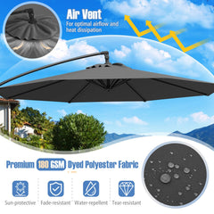 10 Feet Offset Hanging Umbrella with Base Patio Cantilever Umbrella with Tilt-Gray