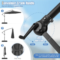10 Feet Offset Hanging Umbrella with Base Patio Cantilever Umbrella with Tilt-Gray