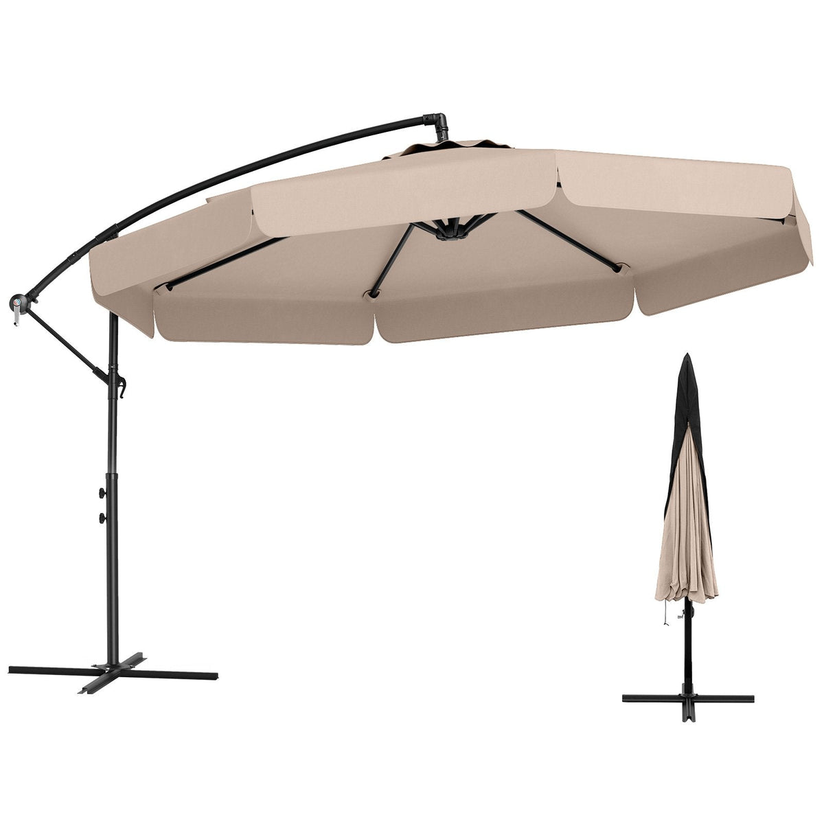 10 Feet Patio Cantilever Umbrella with Cover Tilt Adjustment and Ruffled Edge-Beige