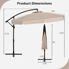 10 Feet Patio Cantilever Umbrella with Cover Tilt Adjustment and Ruffled Edge-Beige