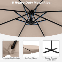 10 Feet Patio Cantilever Umbrella with Cover Tilt Adjustment and Ruffled Edge-Beige