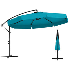 10 Feet Patio Cantilever Umbrella with Cover Tilt Adjustment and Ruffled Edge-Turquoise