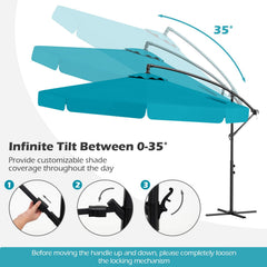 10 Feet Patio Cantilever Umbrella with Cover Tilt Adjustment and Ruffled Edge-Turquoise