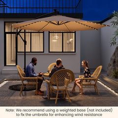 10 Feet Patio Offset Umbrella with 112 Solar-Powered LED Lights-Beige-Beige