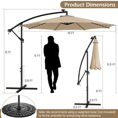 10 Feet Patio Offset Umbrella with 112 Solar-Powered LED Lights-Beige-Beige