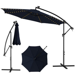 10 Feet Patio Offset Umbrella with 112 Solar-Powered LED Lights-Beige-Navy
