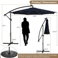 10 Feet Patio Offset Umbrella with 112 Solar-Powered LED Lights-Beige-Navy