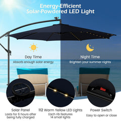 10 Feet Patio Offset Umbrella with 112 Solar-Powered LED Lights-Beige-Navy