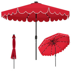 10 Feet Solar Patio Umbrella with 24 LED Lights-Red