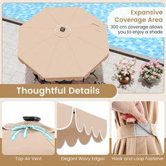 10 Feet Solar Patio Umbrella with 24 LED Lights-Beige