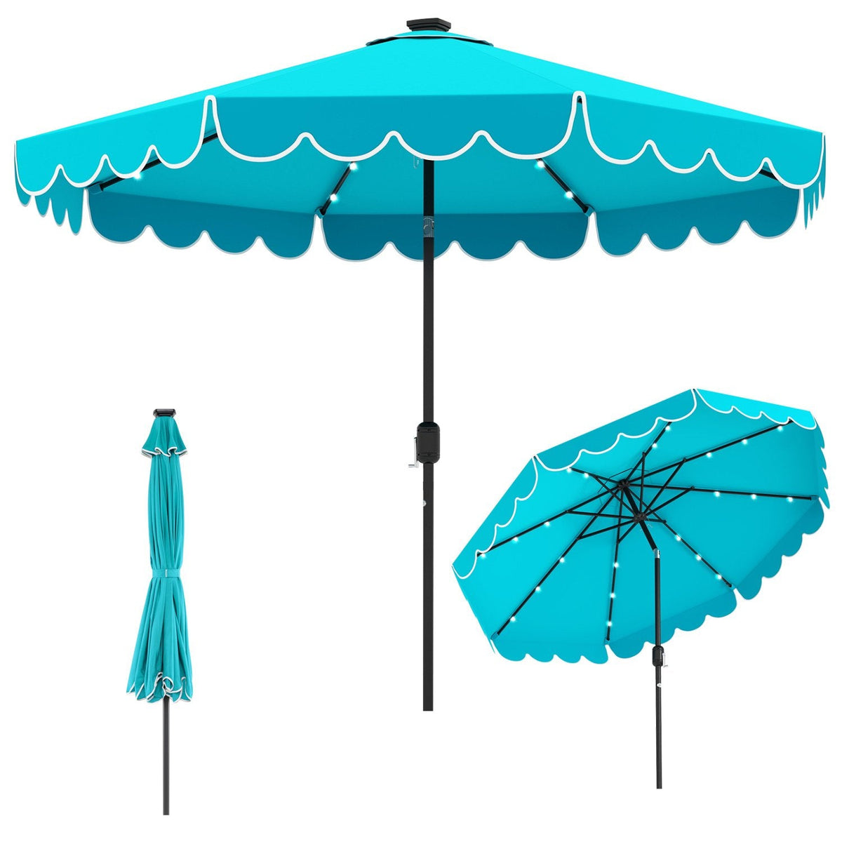 10 Feet Solar Patio Umbrella with 24 LED Lights-Turquoise