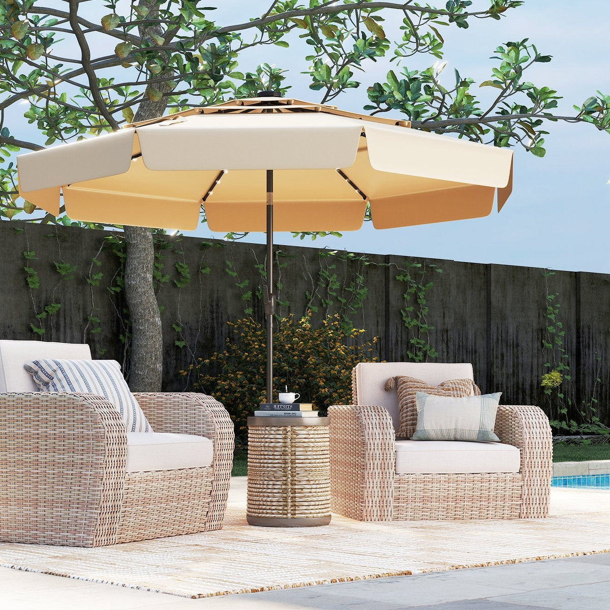 10 Feet Solar Patio Umbrella with 3-Tier Vented Top-Beige