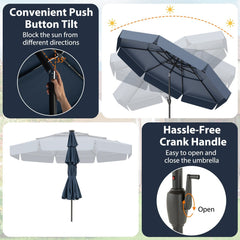 10 Feet Solar Patio Umbrella with 3-Tier Vented Top-Navy