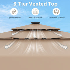 10 Feet Solar Patio Umbrella with 3-Tier Vented Top-Taupe