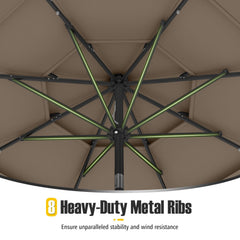 10 Feet Solar Patio Umbrella with 32 LED Lights 3-Tier Vented Top-Taupe