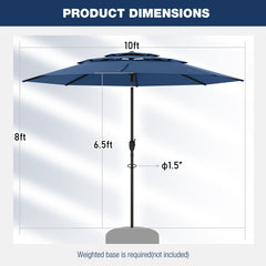 10 ft 3-tier Vented Patio Umbrella with Push Button Tilt-Navy