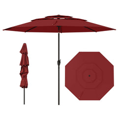 10 ft 3-tier Vented Patio Umbrella with Push Button Tilt-Red
