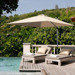 10 ft 360 Degree Tilt Aluminum Square Patio Offset Cantilever Umbrella without Weight Base-Beige
