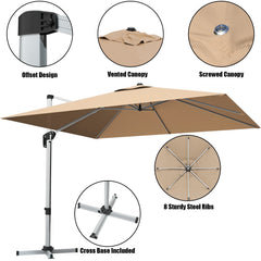 10 ft 360 Degree Tilt Aluminum Square Patio Offset Cantilever Umbrella without Weight Base-Beige