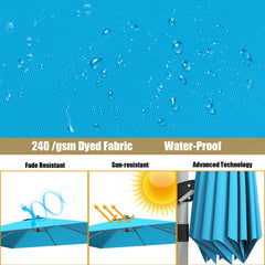 10 ft 360 Degree Tilt Aluminum Square Patio Offset Cantilever Umbrella without Weight Base-Blue