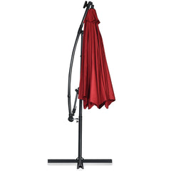 10 ft 360° Rotation Solar Powered LED Patio Offset Umbrella without Weight Base-Burgundy