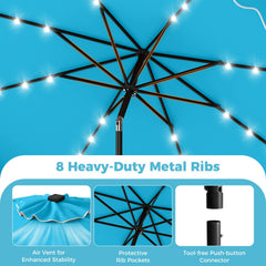 10 FT Outdoor Patio Umbrella with Solar LED Lights and Weighted Base-Turquoise
