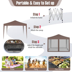 10 FT x 10 FT Pop-Up Canopy Tent Easy Setup Instant Folding Shelter with Mesh Netting-Coffee