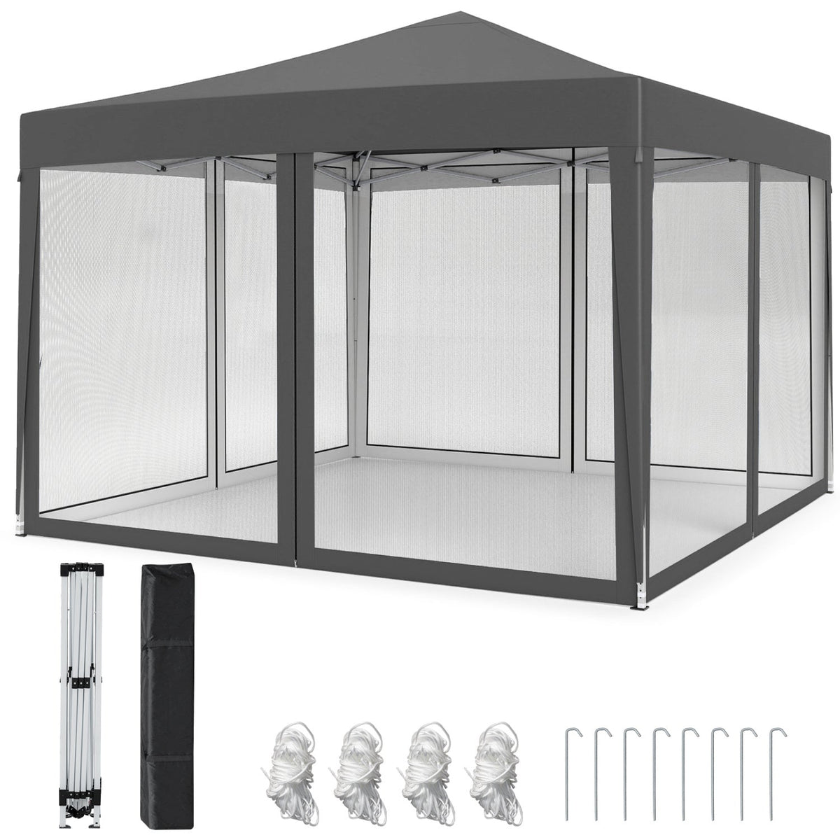 10 FT x 10 FT Pop-Up Canopy Tent Easy Setup Instant Folding Shelter with Mesh Netting-Gray