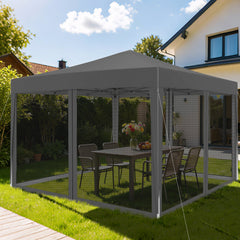 10 FT x 10 FT Pop-Up Canopy Tent Easy Setup Instant Folding Shelter with Mesh Netting-Gray