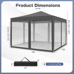 10 FT x 10 FT Pop-Up Canopy Tent Easy Setup Instant Folding Shelter with Mesh Netting-Gray