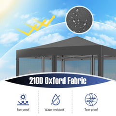 10 FT x 10 FT Pop-Up Canopy Tent Easy Setup Instant Folding Shelter with Mesh Netting-Gray