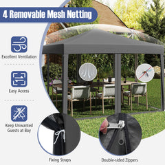 10 FT x 10 FT Pop-Up Canopy Tent Easy Setup Instant Folding Shelter with Mesh Netting-Gray