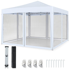 10 FT x 10 FT Pop-Up Canopy Tent Easy Setup Instant Folding Shelter with Mesh Netting-White