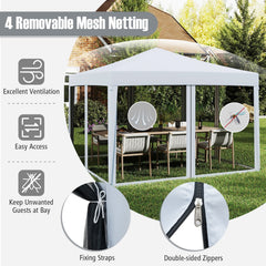 10 FT x 10 FT Pop-Up Canopy Tent Easy Setup Instant Folding Shelter with Mesh Netting-White