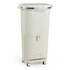 10 Gallon Kitchen Trash Can Double-Layer with Lid and 2 Removable Buckets-Beige