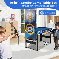 10-in-1 Combo Game Table Set with Table Tennis, Basketball, Soccer-Blue