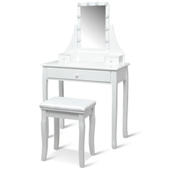 10 LED Lighted Mirror and 3 Drawers Vanity Table Set-White