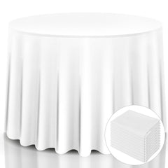 10 Pieces 90 Inch Home Restaurant Polyester Round Tablecloth-White