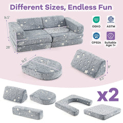 10 Pieces Modular Kids Play Couch Sectional Sofa Glow in the Dark-Gray