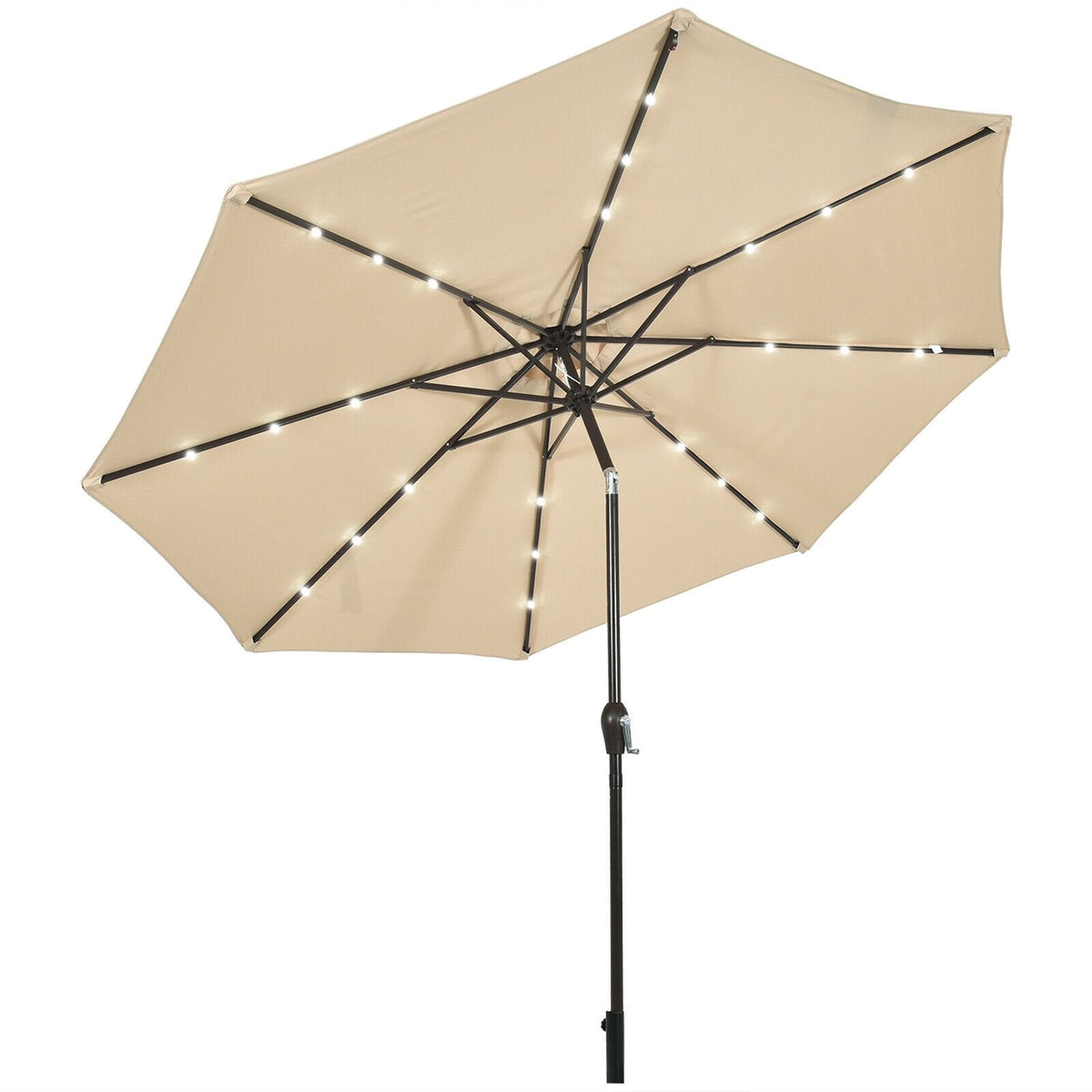 10 ft Solar LED Lighted Patio Market Umbrella Shade Tilt Adjustment Crank-Beige