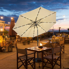 10 ft Solar LED Lighted Patio Market Umbrella Shade Tilt Adjustment Crank-Beige