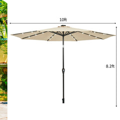 10 ft Solar LED Lighted Patio Market Umbrella Shade Tilt Adjustment Crank-Beige