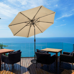 10 ft Solar LED Lighted Patio Market Umbrella Shade Tilt Adjustment Crank-Beige