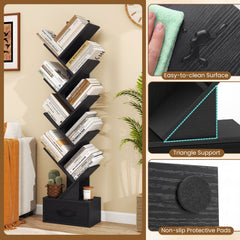 10-Tier Bookshelf with Drawer Free-standing Storage Bookcase-Black