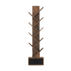 10 Tier Tree Bookshelf with Fabric Drawer, Narrow Bookcase, Rustic Brown