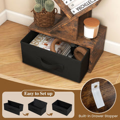 10 Tier Tree Bookshelf with Fabric Drawer, Narrow Bookcase, Rustic Brown
