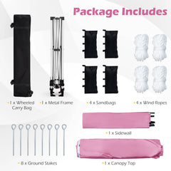 10 x 10 Feet Foldable Commercial Pop-up Canopy with Roller Bag and Banner Strip-Pink